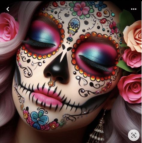 Mexican Day Of The Dead Makeup, Sugar Skull Men Makeup, Half Face Sugar Skull Makeup, Glam Sugar Skull Makeup, Pink Day Of The Dead Makeup, Day Of The Dead Makeup Ideas, Day Of The Dead Makeup Tutorial, Catrina Face Paint, Sugar Skull Makeup Pretty