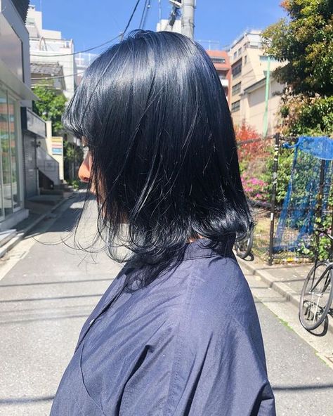 Ash Blue Hair, Blue Hair Aesthetic, Blue Hair Highlights, Navy Blue Hair, Navy Hair, Blue Black Hair, Highlights Curly Hair, Dark Blue Hair, Korean Hair Color