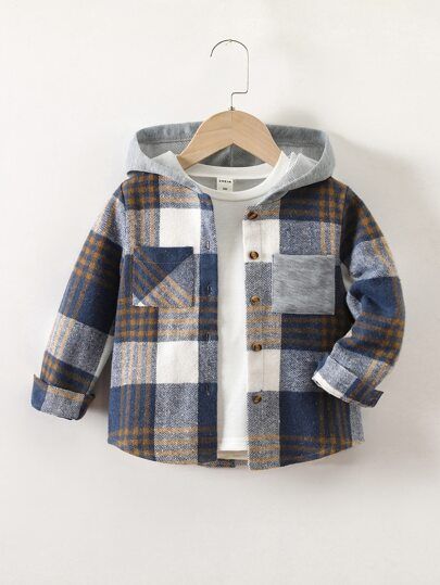 Free Returns ✓ Free Shipping On Orders $49+ ✓. Toddler Boys Plaid Print Hooded Coat Without Tee- Toddler Boy Coats at SHEIN. Boys Plaid Shirt, Autumn Outwear, Kids Plaid, Boy Outerwear, Boys Plaid, Estilo Preppy, Style Preppy, Boys Coat, Hooded Shirt