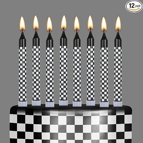 Amazon.com: Cindeer 12 Pcs Racing Cars Themed Birthday Candles Black and White Checkered Flag Cupcake Topper for Racing Cars Party Decoration Baby Shower for Boys Children : Home & Kitchen Baby Shower For Boys, Race Car Party Decorations, Candles Black, Car Candles, Specialty Candles, Sparkler Candles, Car Birthday Theme, Cars Party, Race Car Party