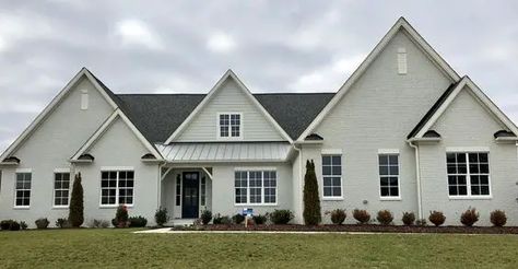 Sw Rare Gray Exterior, Light Gray Stucco Exterior, Bm Classic Gray Exterior, Grey House With Brick, Sw Mindful Gray Exterior House, Sw Worldly Gray Exterior, Light Grey Exterior House Colors Modern, Sw Comfort Gray Exterior, Comfort Gray Exterior House