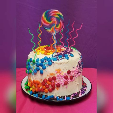 Whimsical Dr Seuss Birthday Party Colorful Swirl Spiral Lollipop Decorated Cake Easy Cute Cake for Girls Teens DIY cake decorating Spiral Lollipop, Candy Birthday Cake, Candy Birthday Cakes, Dr Seuss Birthday Party, Candy Birthday, Dr Seuss Birthday, Diy Cake Decorating, Rainbow Candy, Cake Easy