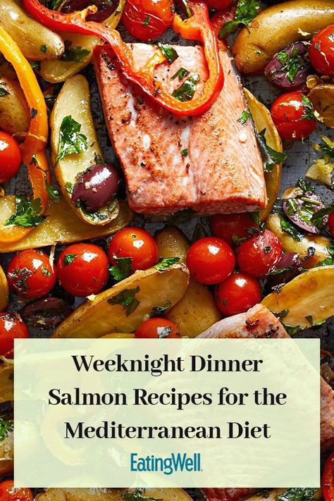 Salmon Mediterranean Diet, Mediterranean Diet Recipes Pescatarian, Mediterranean Diet Recipes Dinners Salmon, Mediterranean Diet Salmon Recipes, Salmon Mediterranean Recipes, Eating Well Mediterranean Diet, Mediterranean Salmon Dinner, Mediterranean Diet Fish Recipes, Mediterranean Diet Salmon