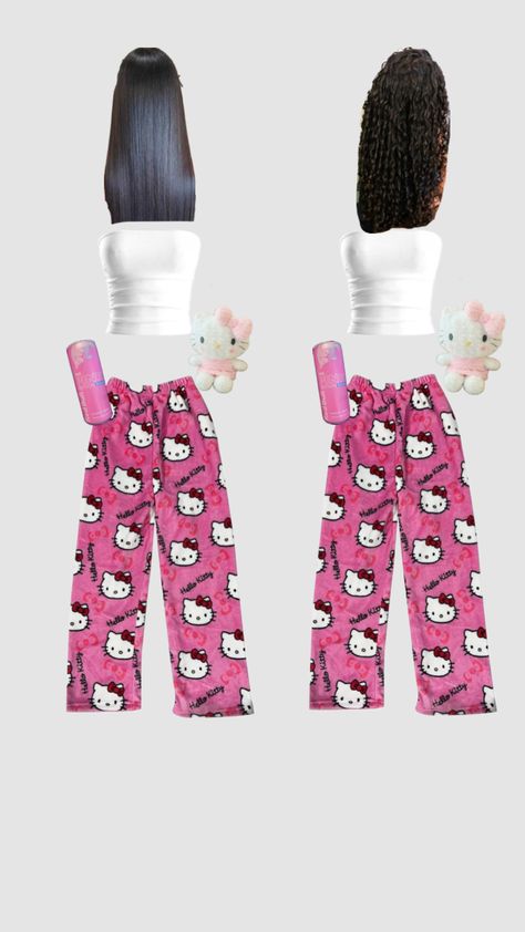 Hello kitty matching fits for you and your twin #twin #matching #outfit #matchingoutfit #hellokitty #redbull #curly #straight #curlyandstraightduo Mcbling Matching Pfp, Matching Outfits Best Friend Casual, Matching Hello Kitty Outfits, Matching Outfit Ideas Best Friend, Twin Outfit Ideas, Matching Clothes For Best Friends, Bsf Matching Outfits, Trio Matching Outfits, Twin Day Outfits