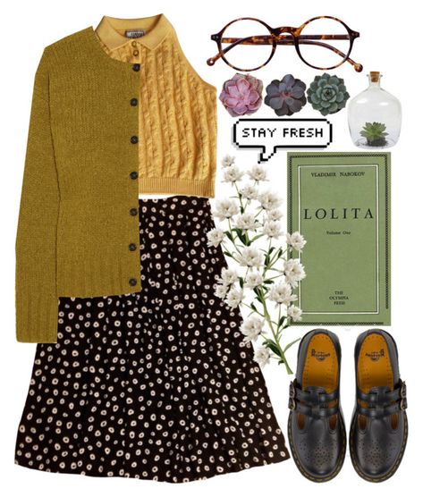 "☁️Rayame☁️" by myjonginii ❤ liked on Polyvore featuring Versace, A.L.C., RetrÃ², Dr. Martens and Dot & Bo Bookworm Aesthetic Outfit, Library Aesthetic Outfit, Outfits Academia, Chloe Aesthetic, Bookworm Clothes, Librarian Aesthetic, Bookish Outfits, Bookworm Style, Bookish Style