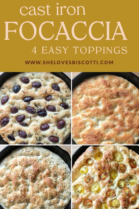 Follow these simple instructions plus my tips and tricks to make the best-cast iron focaccia bread. Includes variations for rosemary, cherry tomatoes, olives and everyone's favorite parmesan! Foccacia Recipe, Cast Iron Bread, Foccacia Bread, Focaccia Bread Recipe, Iron Skillet Recipes, Focaccia Recipe, Artisan Bread Recipes, Cast Iron Skillet Recipes, Cast Iron Recipes