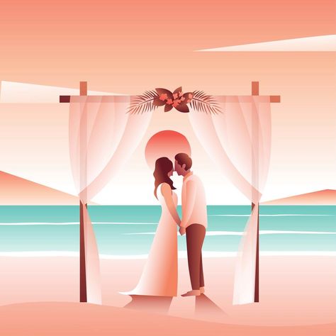 Beach Wedding Wedding Clipart Free, Boy And Girl Friendship, Wedding Symbols, Wedding Vector Art, Beach Drawing, Wedding Drawing, Beach Clipart, Wedding Clip, Beach Illustration