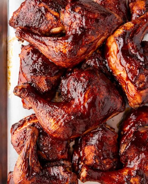 Traeger Smoked Chicken, Meals For Entertaining, Barbecue Chicken Thighs, Smoked Chicken Thighs, Frito Corn Salad, Paleo Barbecue Sauce, Grilled Peach Salad, Christmas Main Dishes, Creamy Peas