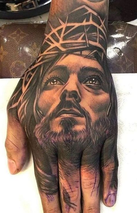 Black And White Hand Tattoos For Men, Jesus Tattoo On Arm, Jesus Hand Tattoo, Serenity Prayer Tattoo Design, Leg Band Tattoos, Jesus Tattoo Design, Hand Tattoo Designs, Simple Arm Tattoos, Realistic Tattoo Sleeve