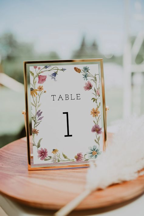 Wildflower Table Number Card Template Boho Table Number | Etsy Wildflower Table Numbers, Reception Table Numbers, Watercolor Table Numbers, Wildflower Wedding Theme, Floral Wedding Table, Floral Table Numbers, Diy Table Numbers, Table Number Card, Wildflower Wedding Invitations