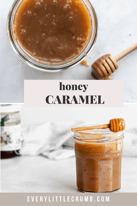 Easy, four ingredient, sugar free caramel sauce made with honey! This is a delicious fun take on salted caramel- you won't miss the sugar at all! #honey #caramel #saltedcaramel #honeycaramel #caramelsauce Sour Milk Pancakes, Sugar Free Caramel Sauce, Carmel Recipe, Sugar Free Caramel, Caramel Apple Crumble, Recipe Using Honey, Honey Dessert, Apple Crumb Cakes, Autumn Baking