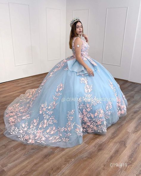 Blue And Pink Quinceanera Dress, Baby Blue 15 Dresses Quinceanera, Pink And Blue Quinceanera Dresses, Baby Blue Quinceanera, Quinceanera Stuff, Quince Stuff, Charro Quinceanera Dresses, 15 Dresses Quinceanera, Quinceanera Dresses Pink