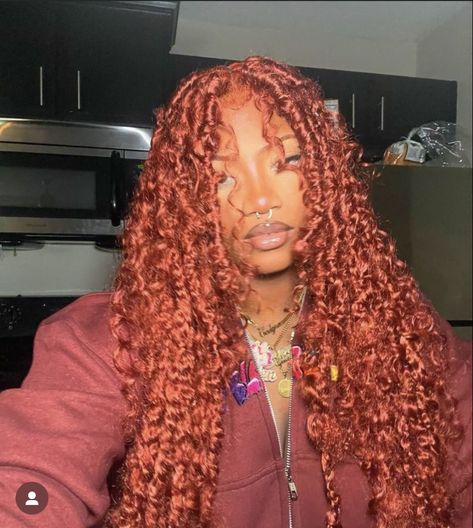 Short Red Butterfly Locs, Passion Locs, Distress Locs, Faux Locs Goddess, Curly Crochet Hair Styles, Halloween Makeup Inspiration, Dyed Hair Inspiration, Cute Box Braids Hairstyles, Healthy Hair Journey