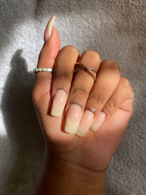 Beige French tip
Beige aesthetic 
Nail inspo
Black girl
Square acrylic Beige French Nails Tips, Neutral Color French Tip Nails, Tan French Tip, Tan French Tip Nails, Beige French Nails, Cream French Tips Nails, Beige French Tip, Beige French Tip Nails, Vanilla French Nails