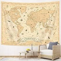 Map Themed Bedroom, Art Adopts, Living Room Collage, Collage Dorm, World Map Tapestry, Map Tapestry, Room Collage, Vintage World Map, Boy Girl Bedroom