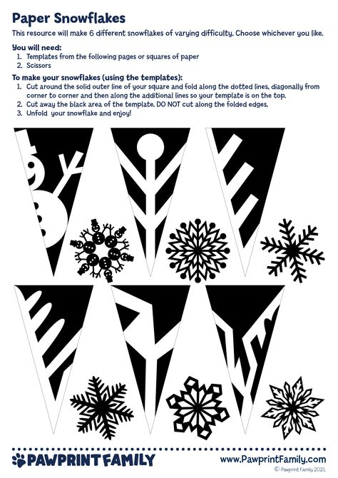 Paper Snowflakes - Pawprint Household- #Family #paper #Pawprint #snowflakes Check more at https://howcandothis.com/diyideas/paper-snowflakes-pawprint-household/ Snöflingor I Papper, Paper Snowflake Designs, Paper Snowflake Template, Paper Snowflake Patterns, Paper Snowflakes Diy, Winter Diy Crafts, Snowflake Template, Snowflake Craft, Paper Snowflake