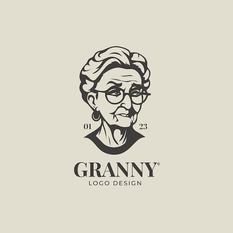 Graphic Design Illustration Logo, Grandma Logo Design, Personal Branding Logo Ideas, Logo With Illustration, Face Logo Illustration, Logo With Face, Freepik Illustration, Grandmother Portrait, Portrait Logo Design