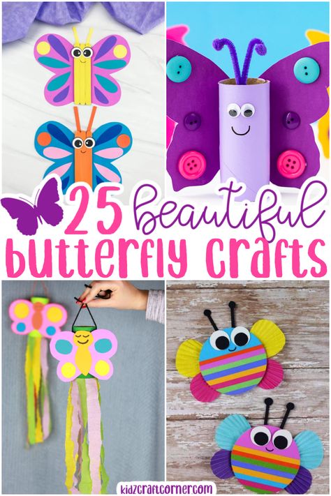 Learn the life cycle of butterflies with these fun butterfly crafts! Enjoy this amazing list of butterfly crafts you can enjoy all year long. Pick one out or try them all! Butterflies Crafts For Toddlers, Butterfly Crafts For Kindergarten, Toddler Butterfly Craft, Butterfly Crafts For Kids Preschool, Butterfly Projects For Kids, Butterfly Art Kindergarten, Preschool Butterfly Crafts, Butterfly Preschool Craft, Build A Butterfly Craft