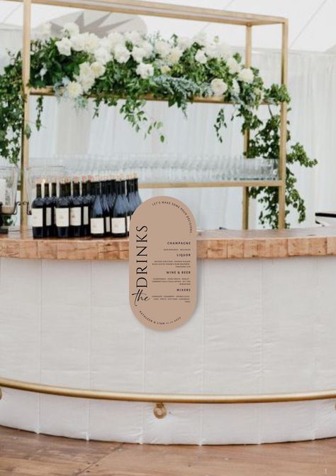 Modern Wedding Bar, Bar Signs Diy, Wedding Bar Signage, Wedding Drink Sign, Bar Signage, Bear Wedding, Menu Wedding, Bar Menu Wedding, Beige Wedding