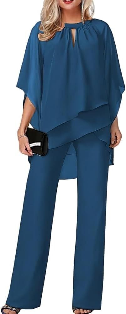 Amazon.com: Pants Sets for Womens 2 Piece Outfits Flowy Hem Tops Wide Leg Dressy Pant Suits Casual Irregular Chiffon Pantsuit : Clothing, Shoes & Jewelry Dressy Pant Suits, Cocktail Jumpsuit, Terno Slim, Pant Suits For Women, Outfits Dressy, Pant Suits, Dressy Pants, Traje Casual, Flowy Sleeves