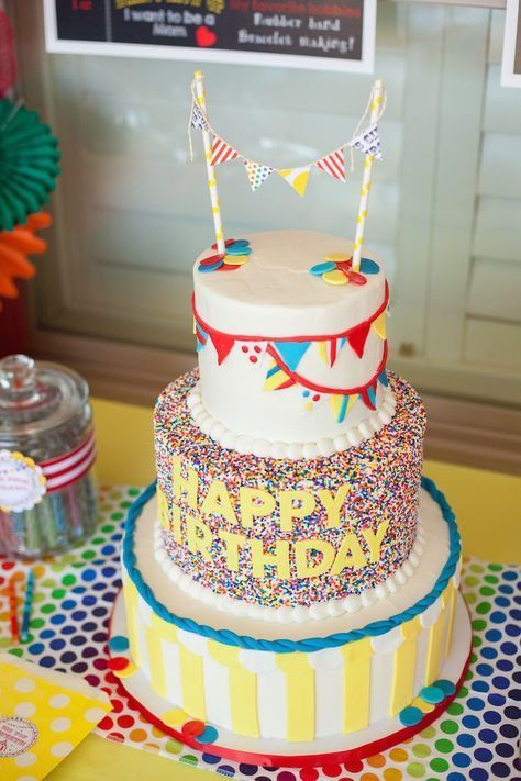 Carnival Party Cake, Carnival Theme Cake, Carnival Birthday Cake, Carnival Birthday Cakes, Circus Birthday Cake, Carnival Cake, Carnival Cakes, Carnival Parties, Rainbow Sprinkle