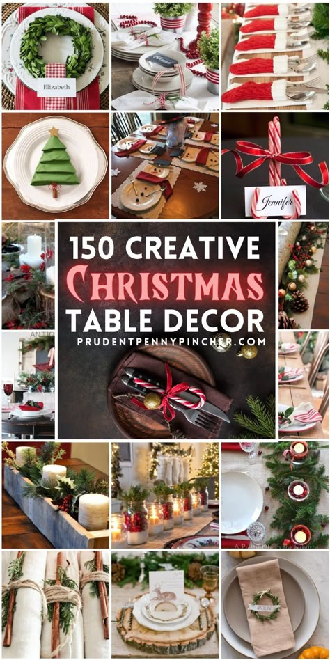 Give your dining room table a festive makeover with these beautiful DIY Christmas table decor ideas. From rustic to farmhouse Christmas centerpieces, there are Christmas table decorations for every style and budget. These Christmas tablescapes are sure to impress your Christmas party guests and family. Farmhouse Christmas Centerpieces, Christmas Dinning Table Decor, Diy Christmas Table Decor, Christmas Table Decor Ideas, Table Decorations Diy, Christmas Table Decorations Diy, Christmas Coffee Table Decor, Christmas Place Settings, Diy Christmas Table