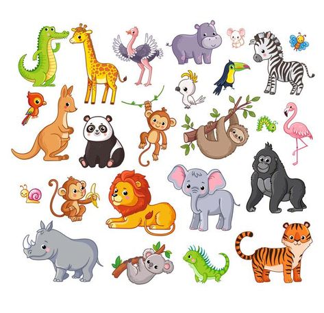 Big vector set with animals in cartoon s... | Premium Vector #Freepik #vector Animal Clipart Free, Wild Animals Vector, Safari Theme, Jungle Theme, Theme Birthday, African Animals, Animal Clipart, Busy Book, Jungle Animals