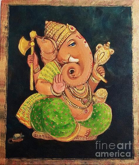 Ganesh Art Paintings, India Painting, Lord Ganesha Paintings, Ganesh Art, Religious Painting, Painting Canvases, Indian Painting, Ganesha Painting, Ganesha Art