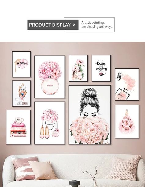 Fashion Makeup Pink Wall Art Women'S Perfume Canvas Painting Art Posters And Prints Home Decor Modern Sweet Flower Painting - AliExpress Nordic Girls Bedroom, Canvas Painting Quotes, Chic Wall Art, Nordic Wall Art, Nordic Poster, Nordic Wall, Art Canvas Painting, Girl Bedroom Decor, Pink Makeup