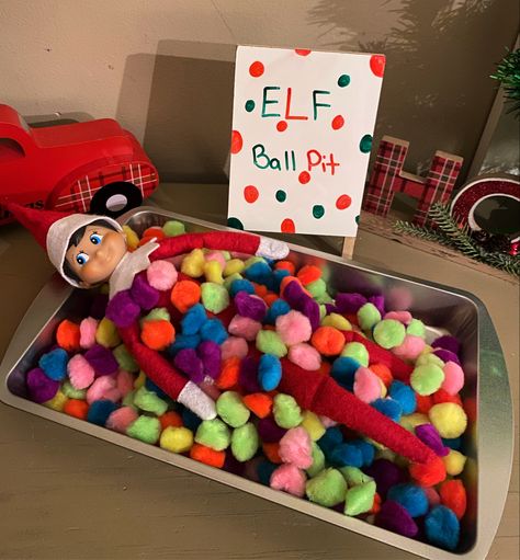 Ball pit Ball Pit Balls Christmas Crafts, Elf On The Shelf Pop It, Baseball Elf On The Shelf Ideas, Elf On The Shelf Ball Pit, Elf On The Shelf Hanging From Fan, Elf Activities, Ball Pit, The Elf, Elf On The Shelf