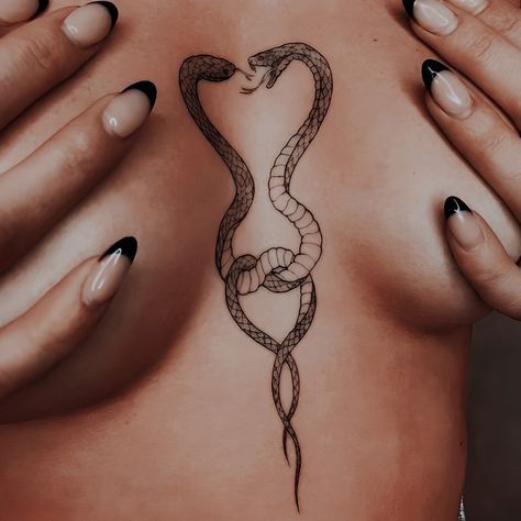 Women Breast Tattoo, Snake Between Breast Tattoo, Tattoo In Between Breast, Under Chin Tattoo, Cleavage Tattoos, Between Breast Tattoo, Sg Tattoo, Simple Symbols, Face Tats