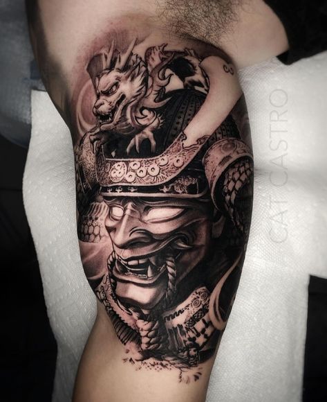 Mascara Hannya, Tato Irezumi, Japanese Warrior Tattoo, Aztec Tattoos Sleeve, Aztec Tattoos, Around Arm Tattoo, Animal Sleeve Tattoo, Buddha Tattoo Design, Samurai Tattoo Design