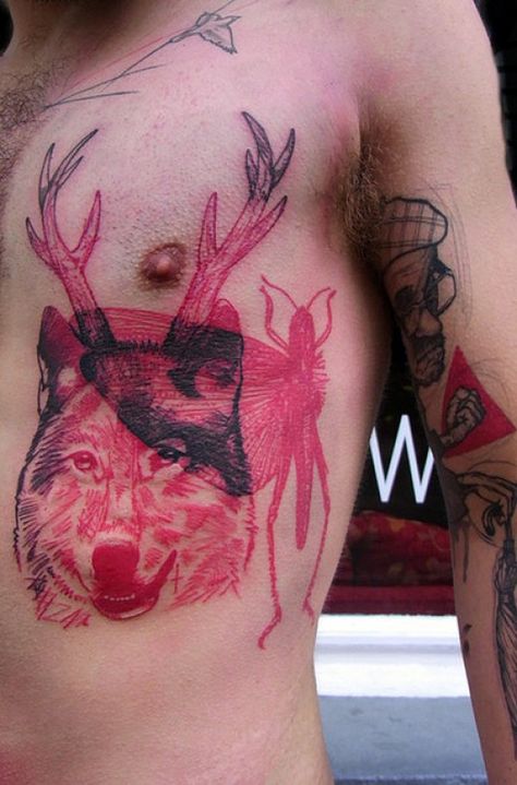 Layered Tattoo, Deer Head Tattoo, See Tattoo, Head Tattoo, Tattoo Aftercare, Wolf Tattoo, Best Tattoo Designs, Abstract Tattoo, Pattern Tattoo