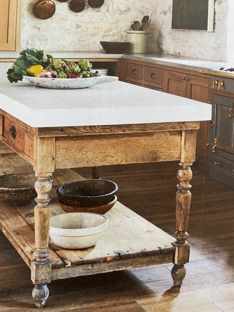 Antique Desk Kitchen Island, English Country Kitchen Island, French Country Kitchen Island, Kitchen Island Vintage, Kitchen Work Table, Marble Top Kitchen Island, Antique Kitchen Island, Country Kitchen Island, Magnolia Kitchen