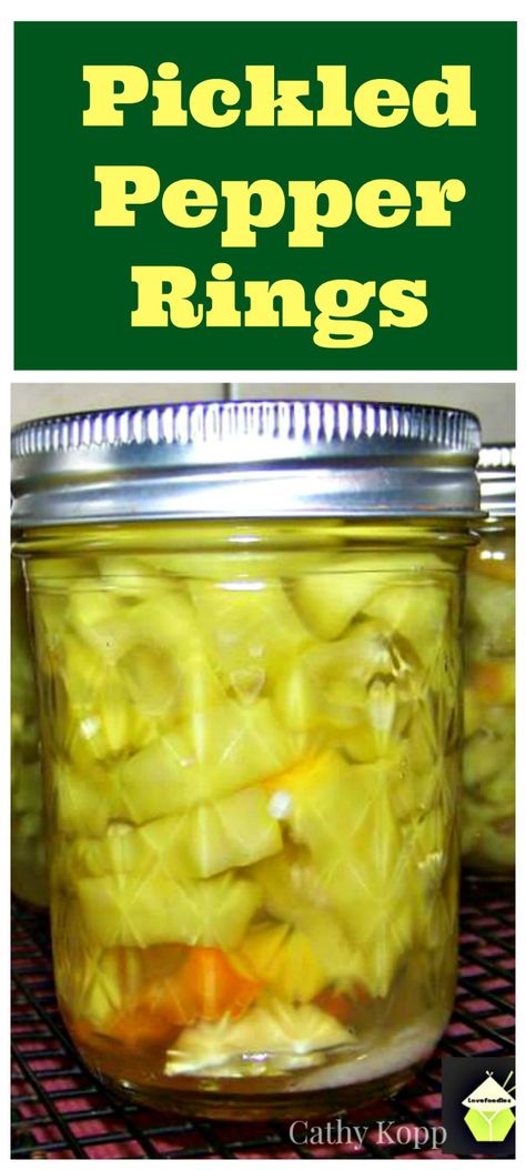 Pickled Pepper Rings - Grab some peppers and make a few jars of these Pickled Peppers. Great for gifts or parties, game nights etc with cold cuts. Hot Pickled Peppers, Pickled Peppers Recipe Canning, Pepper Rings Canning, Pickled Green Peppers, Pickled Cherry Peppers Recipe, Pickled Peppers Recipe, Vinegar Peppers, How To Pickle Peppers, Preserving Peppers