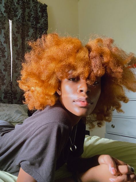 Black girl with ginger hair Orange Afro Hair Black Women, Ginger Afro Black Women, Ginger Hair Black Women Natural 4c, Afro Colored Hair, Ginger 4c Natural Hair, Afro Dyed Hair, Dyed Natural Hair Ginger, Ginger Hair Black Women Natural, 4c Dyed Hair Natural