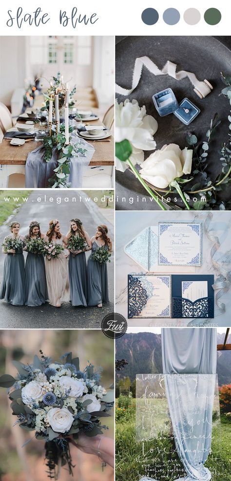 Wedding Color Dusty Blue, Unique Wedding Color Schemes, Light Blue Wedding Colors, Blue Fall Wedding, Slate Blue Wedding, Fall Wedding Color Schemes, Light Blue Wedding, Wedding Colors Blue, Organic Wedding