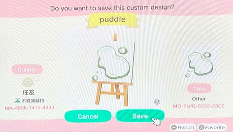 Puddle Custom Design Acnh, Puddle Design Acnh, Acnh Puddle Design Code, Acnh Water Puddle Design, Animal Crossing Puddle Design, Animal Crossing Puddle Code, Puddle Code Acnh, Puddle Acnh Code, Acnh Puddle Code