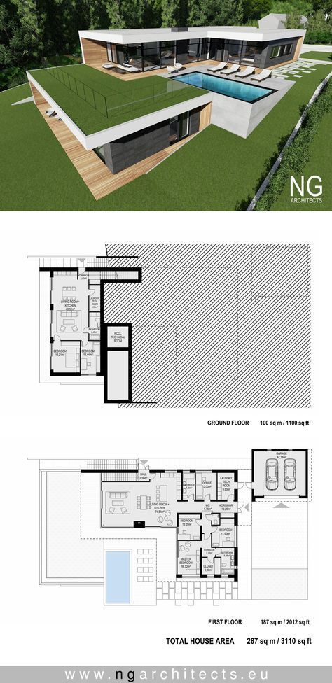 Slope House Design, Diy Tiny House Plans, House With Swimming Pool, Slope House, Door House, Plan Villa, Villa Plan, Contemporary Farmhouse, Modern House Plan