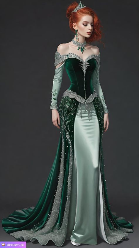 Game Of Thrones Outfits Inspiration, Fantasy Queen Outfit, Merlin Dresses, Targaryen Dress Aesthetic, Warrior Queen Dress, Green Princess Gown, Red Fantasy Gown, Queen Outfits Royal Medieval, Winterfell Dress