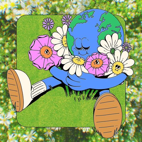 Lauren Martin on Instagram: “Hold on to what makes you feel whole 🌎🌸 Couldn’t decide on a background so swipe for alternates, closeups & a timelapse 😊 Image…” Lauren Martin, A Bunch Of Flowers, Retro Graphic Design, Flower Graphic Design, Image Description, Flower Graphic, Graphic Design Fun, Cyberpunk Art, Coloring Book Art