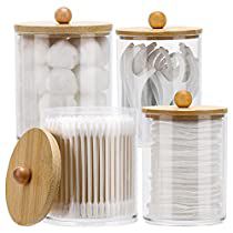 Bathroom Canisters, Bathroom Containers, Bathroom Necessities, Makeup Organization Vanity, Wooden Bathroom, Black Bamboo, Guest Bathrooms, Bathroom Accessory Set, Cotton Swab