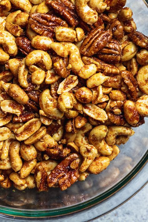 Sweet and Spicy Mixed Nuts are an easy, healthy, and addictive snack to bring to your next holiday party. Grab the recipe at Jo Eats! #joeats #holidaysnack #mixednuts #easyholidayrecipe #partyrecipe Sweet And Spicy Mixed Nuts Recipe, Easter Snack Board, Nut Mix Recipe, Potato Bites Recipe, Sweet Potato Bites, Seasoned Nuts, Easter Snack, Cucumber Appetizers, Spicy Nuts