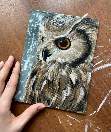 Cute Owl Painting Easy, Fall Owl Painting, Acrylic Painting Owl, Acrylic Owls On Canvas, Owl Painting Acrylic Easy, Painting Owls Acrylic, Painting Animals Acrylic, How To Paint An Owl, Owl Paintings On Canvas Easy