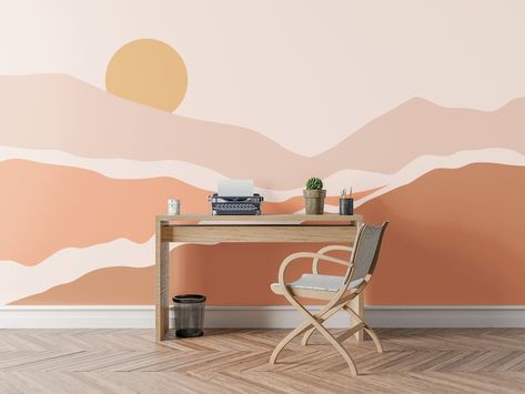 Peel and Stick Boho Sun Mountains Peel and Stick Wallpaper - Etsy Cactus Wallpaper, Photo Mural, Orange Sunset, Desert Cactus, Desert Landscape, Desert Landscaping, Wallpaper Mural, Landscape Wallpaper, Stick Wallpaper