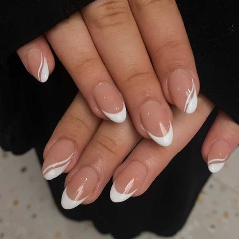 Almond Shape White French Tip, Simple Gel Nails White, White Homecoming Nails Almond, Almond Nails With White Tips, Cute White Simple Nails, White Hoco Nails Almond, Milky White Nail Art Ideas, White Design Acrylics, Wedding Style Nails