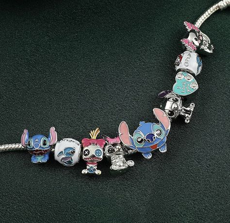 Diy Stitch, Disney Charm Bracelet, Disney Charm, Silver Snake Bracelet, Charm Bracelets For Girls, Bracelet For Kids, Lilo Und Stitch, Disney Bracelet, Stitch Jewelry