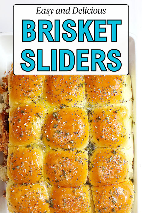 Smoked Brisket Sliders, Smoked Brisket Sandwich Ideas, Brisket Sliders Recipes, Brisket Sliders Hawaiian Rolls, Brisket Appetizer Ideas, Pretzel Sliders Recipes, Brisket Sandwiches Ideas, Barbeque Sliders, Meals For Hosting