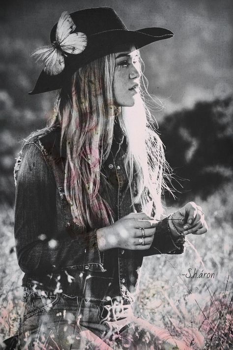 Cowboy Hat, A Woman, Cowboy, Black And White, Hair, White, Black