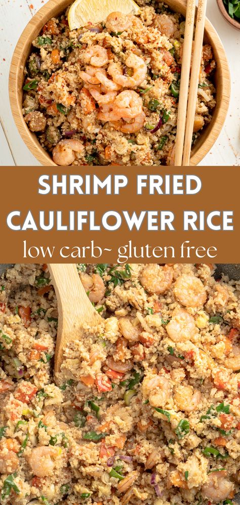 Shrimp Fried Cauliflower Rice - Lauren Kelly Nutrition Fried Cauliflower Rice, Cauliflower Rice Recipe, Keto Recipes Using Riced Cauliflower, Recipes Using Riced Cauliflower, Cauliflower Shrimp Fried Rice, Shrimp And Cauliflower Rice, Riced Cauliflower Recipes, Shrimp Cauliflower Rice, Shrimp And Riced Cauliflower Recipes